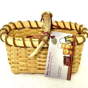 Bay View Basket Handwoven Antler Handle Rawhide Trim Joan Moser Kennebunk Maine